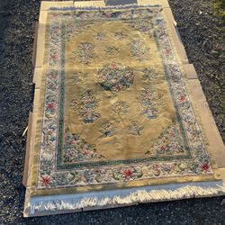 Hand Woven Art Deco Oriental Dragon Rug w/ Ornate Flowers