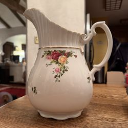 Royal Albert Old Country Roses Water "Ribbon Pitcher" 10 3/4" Tall Mint Cond.