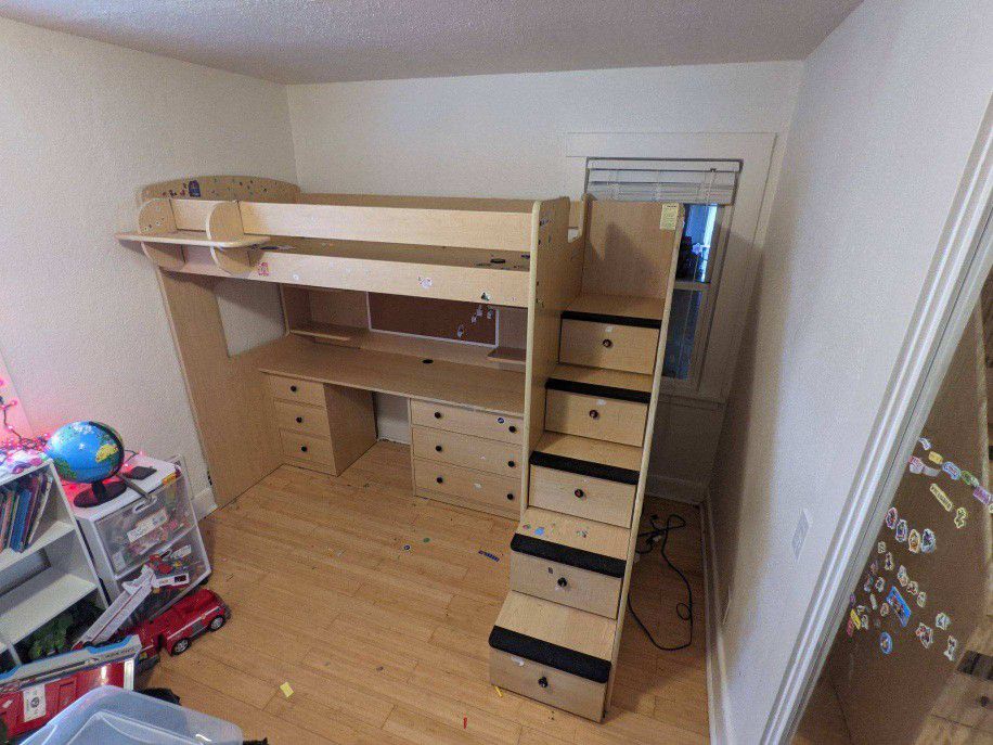 Children's Loft Bed With Desk And Shelves REAL WOOD 