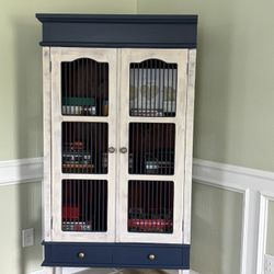 Refinished Blue And White Hutch