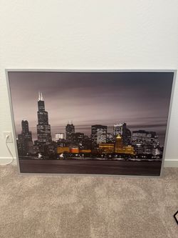 Large 55” x 40” Framed Chicago Skyline Wall Art – Cityscape