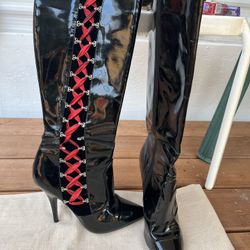 Vinyl Knee High Boots 