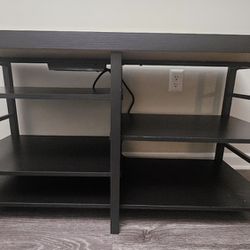 Black Wooden Entertainment Stand With Adjustable Shelves