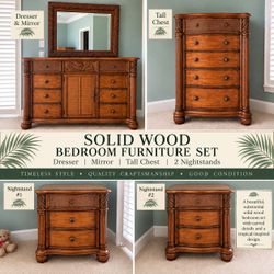 Solid Wood Bedroom Set – 5 Piece – Dresser, Mirror, Chest & 2 Nightstands – $888 OBO