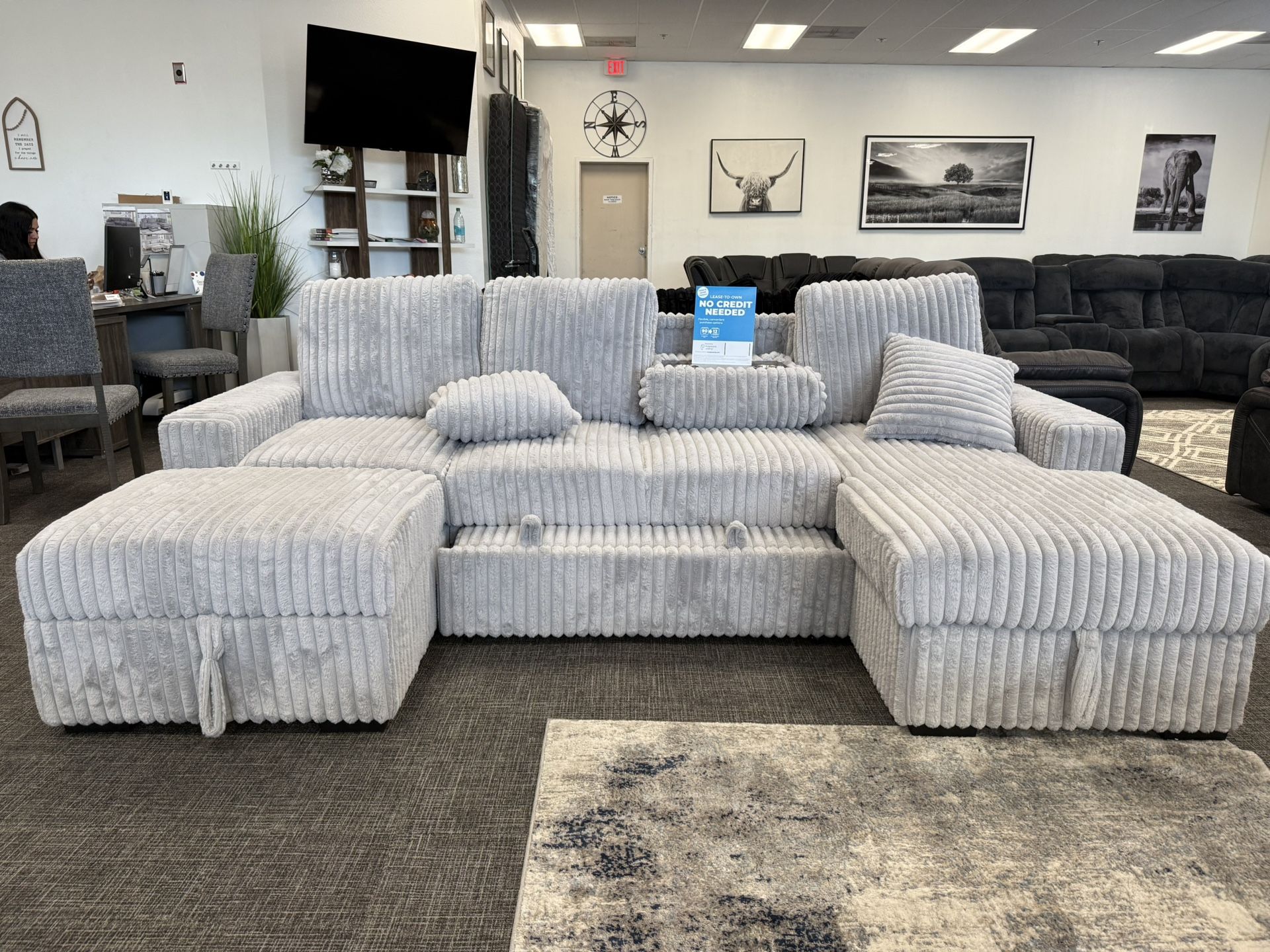 ποΈ Light Gray Corduroy Sectional w/ Pullout + Storage β Only $999!