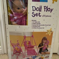 Vintage Disney Winnie The Pooh Doll Play Set  Stroller