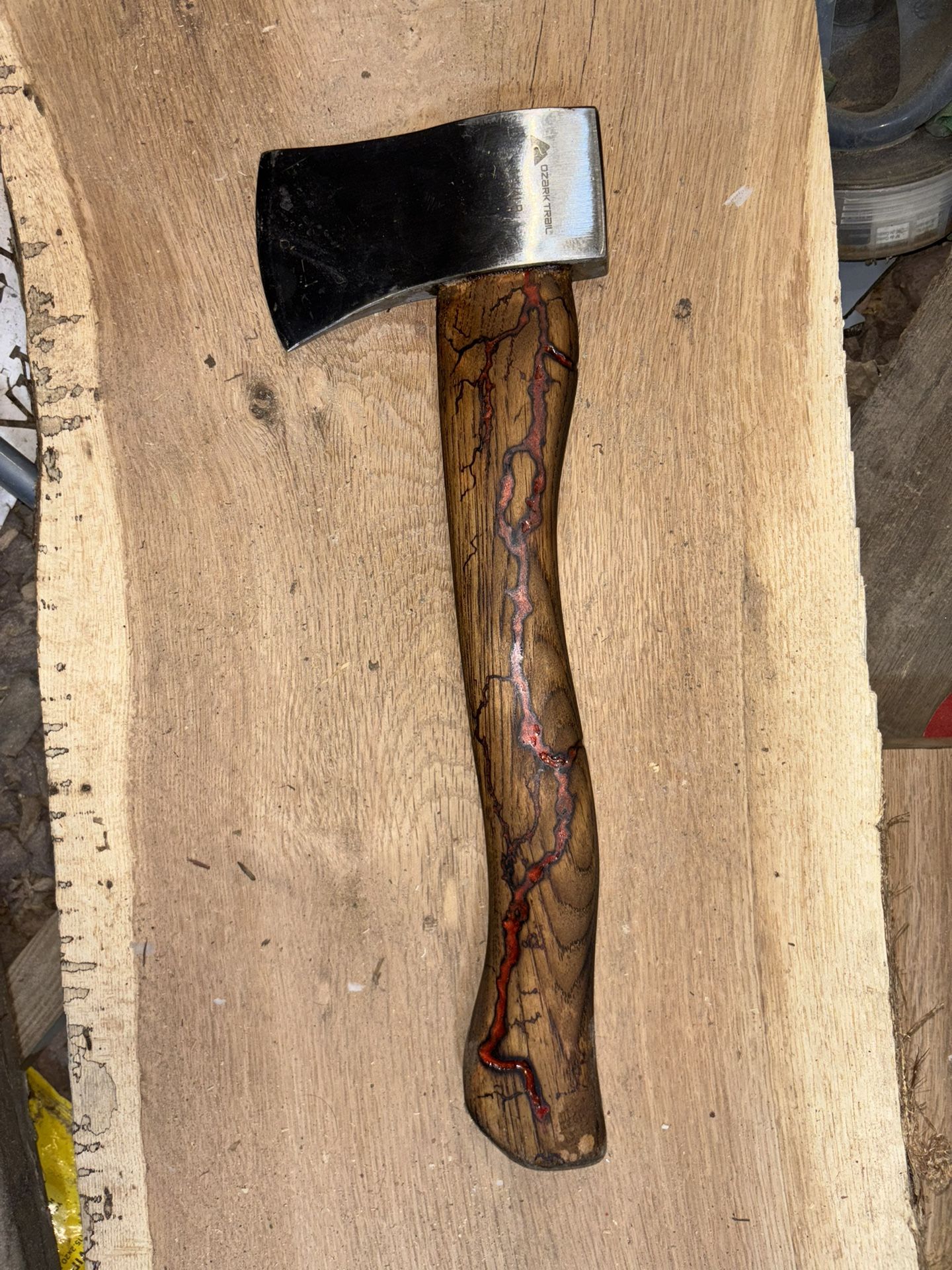Handmade. Hickory. Fractal Burnt. Resin Filled. Hatchet.