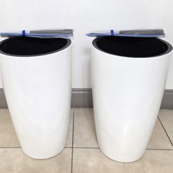 PAIR of 22" White Resin Planters (with Water Level Monitoring) @ Lasting Creations