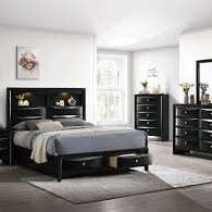 New 5 Piece Bedroom Set W Display Case / Drawers.  Black .  Free Delivery !