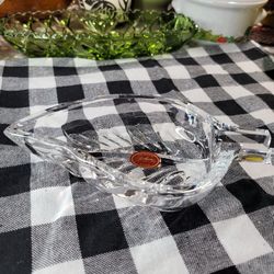 Gorham Hand Cut Crystal Leaf Trinket Dish Poland