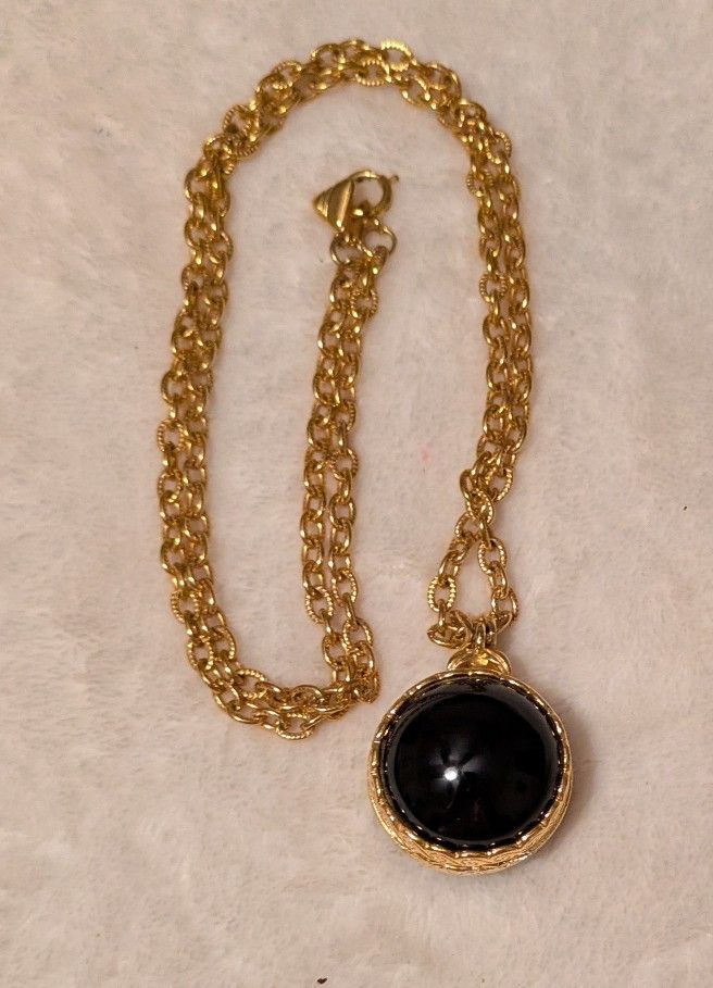 Necklace Locket Gold Chain Black Stone Pendant Necklace