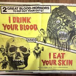 Original 1971 I Drink Your Blood / I Eat Your Skin Movie Poster 27x41 Grindhouse Horror