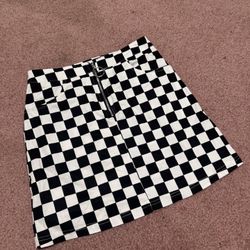 New Xs black white checkered mini skirt punk Emo goth gothic pencil zipper