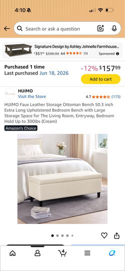 Storage Ottoman Bench – Like New – Cream – $120