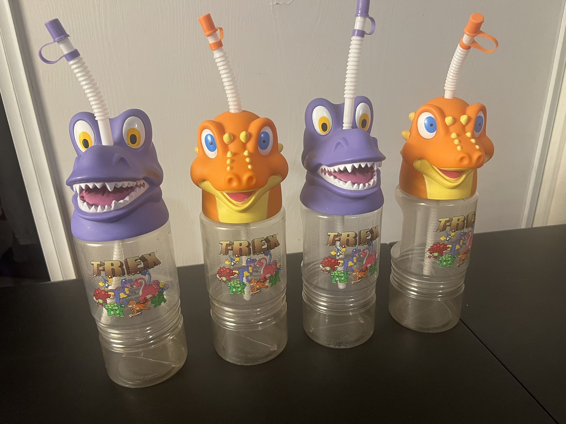 Disney Springs T-Rex Cafe Restaurant Purple Orange Dino Souvenir Drink Cups (4)