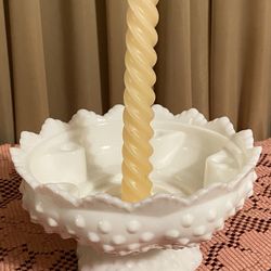 Fenton Hobnail Milk glass Candle Bowl Holder