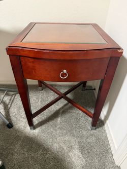 Wood & Glass Accent Table with Drawer – $40