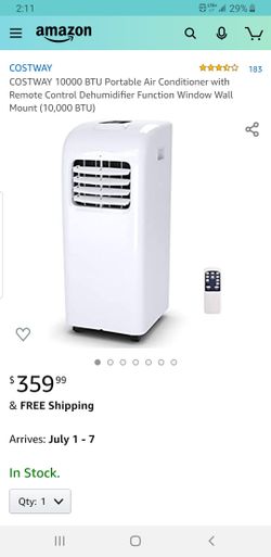 COSTWAY 10000 BTU Portable Air Conditioner with Remote Control Dehumidifier Function Window Wall Mount (10,000 BTU)