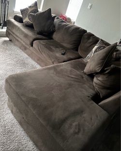 Large Brown Microfiber Sectional Sofa with Chaise