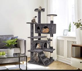 ZENY™ 53‘‘ Cat Tree with Sisal-Covered Scratching Posts and 2 Plush Rooms Cat Furniture for Kittens