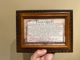 Cottage Garden Footprints in The Sand Woodgrain Rope Trim Jewelry Music Box Plays Friend in Jesus