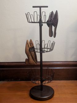 3-Tier Rotating Metal Shoe Rack – Adjustable Height Tiers
