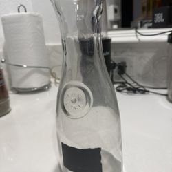 Clear Glass Carafe with Embossed Sun Design & Chalk Label Panel