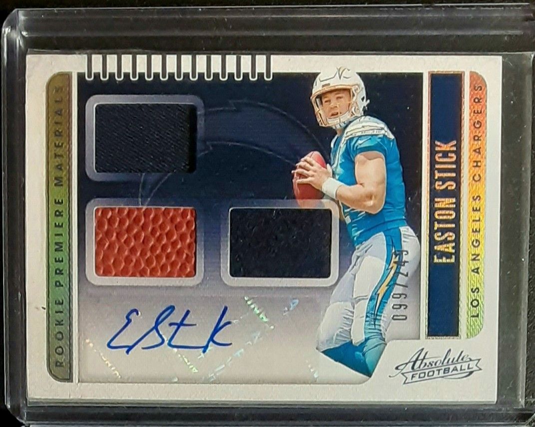 Easton Stick Rookie Autograph 2019 Absolute Rookie Premiere Materials 99/249 No. 217 San Diego Chargers