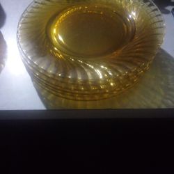 6 8'inch Luncheon Swirl Depression Glass Plates 