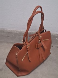 Lovevook Cognac Tan Tote Bag - Faux Leather Satchel with Bow Detail
