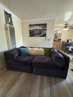 2 piece couch and 2 tall dining chairs
