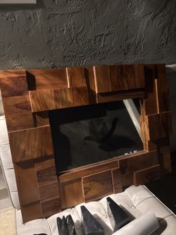 Solid Wood Geometric Wall Mirror – Statement Piece
