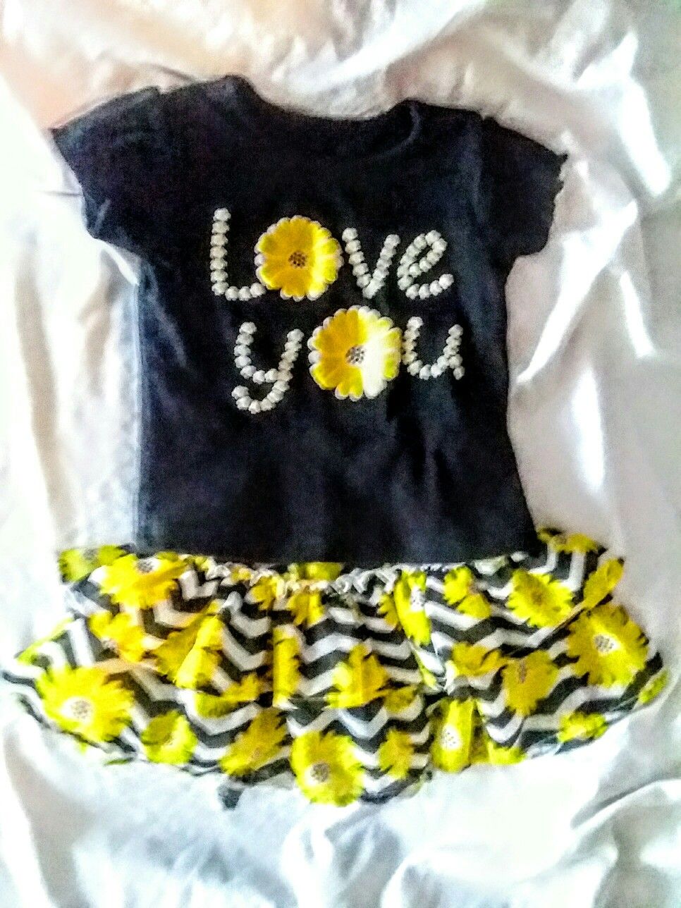 fun tee and ruffle sunflower skirt set
