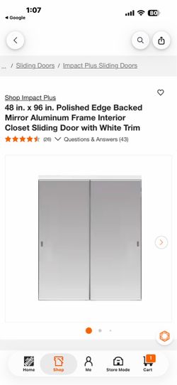 Impact Plus 48 in. x 96 in. Polished Edge Backed Mirror Aluminum Frame Interior Closet Sliding Door with White Trim