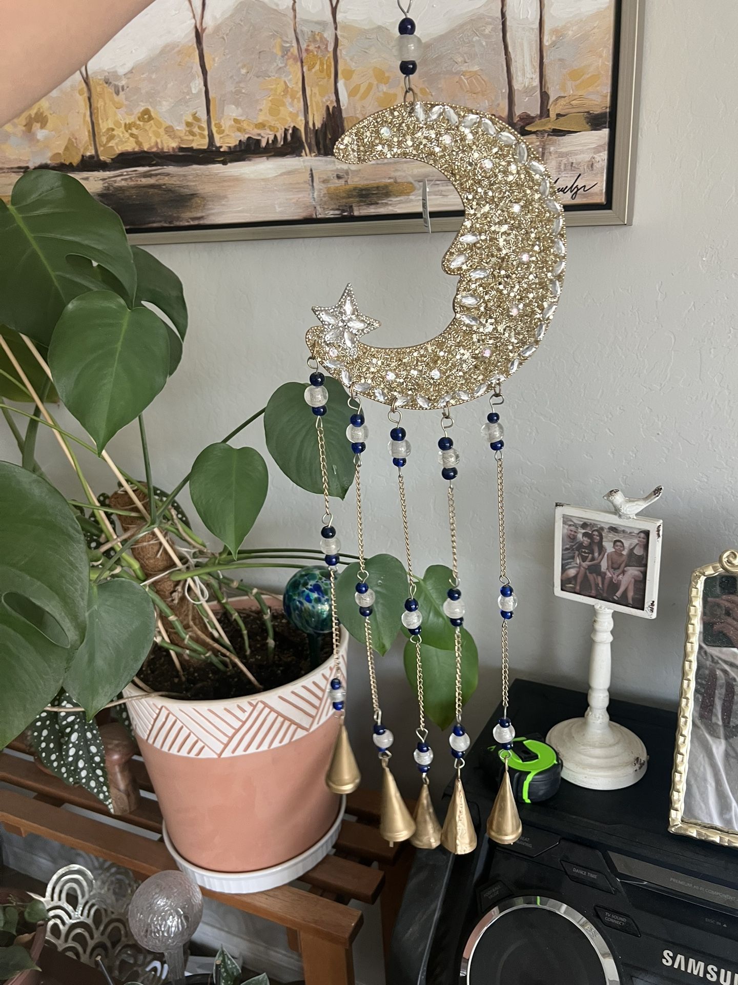New Boho Metal Beaded Half Moon Wind Chime