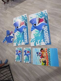 Shark dog party signs