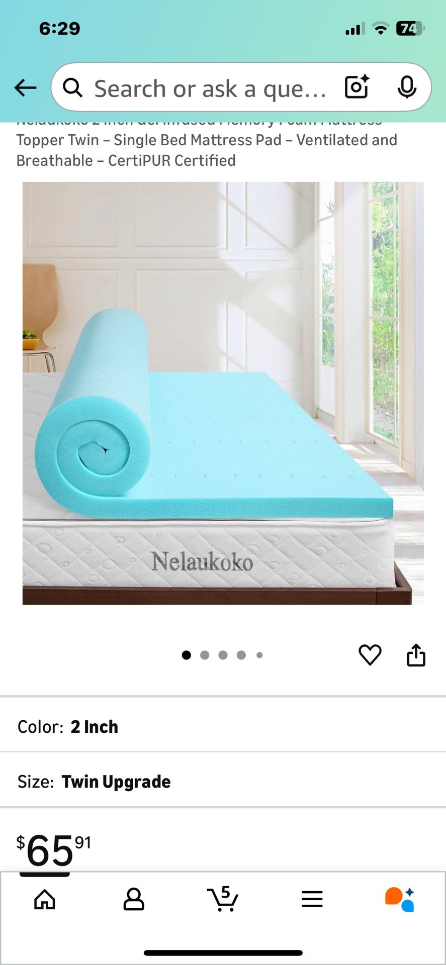 New Twin XL Nelaukoko 2-inch Gel-Infused Memory Foam Mattress Topper
