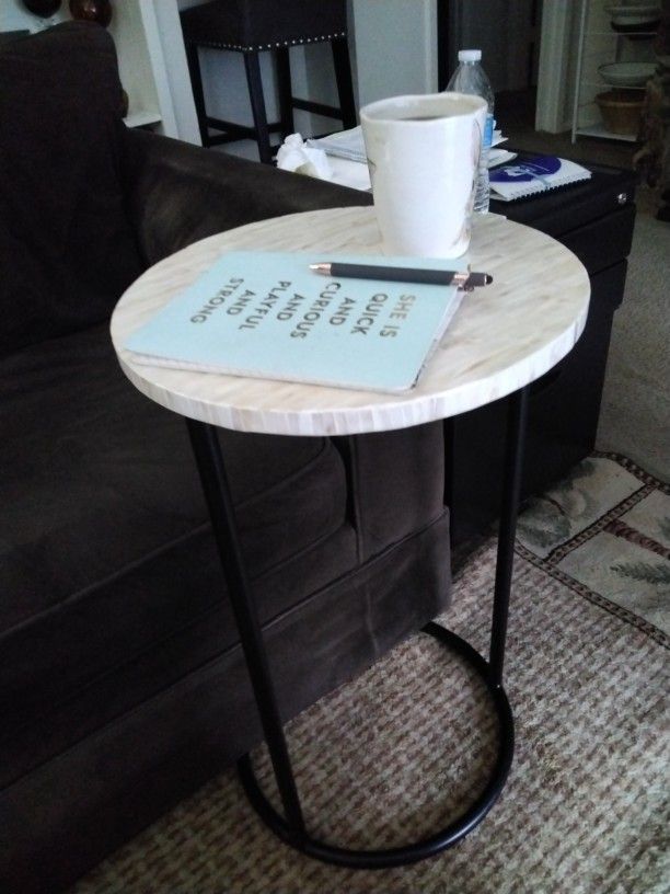 PIER ONE ROUND C- TABLE 26"H X 15" TOP. MOTHER OF PEARL INLAID
