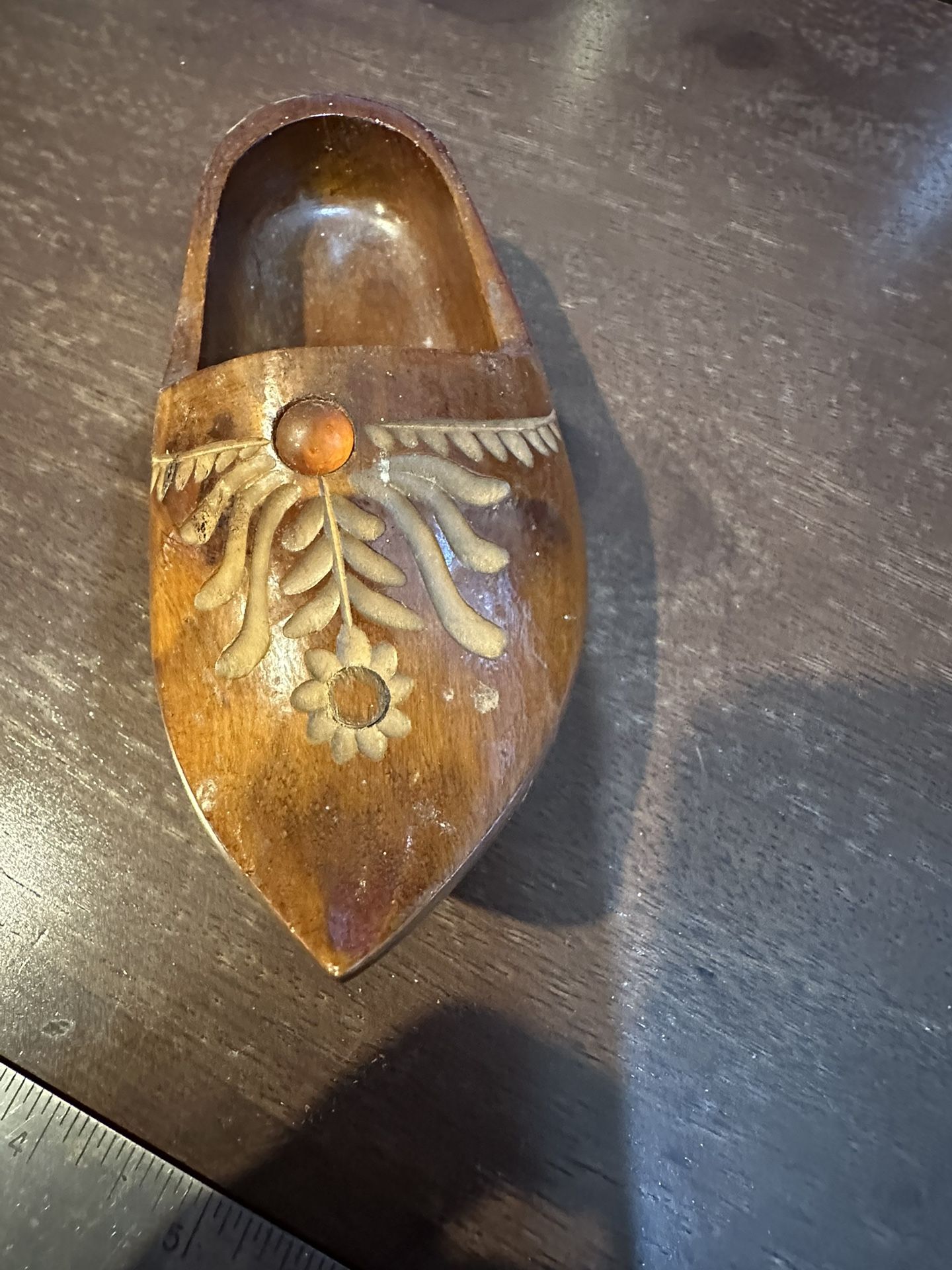 Wooden Clog Shoe Hand Carved With Amber Stone