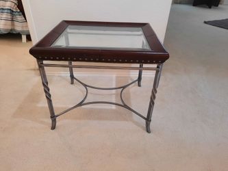 Glass Top End Table with Metal Base