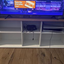 Modern White TV Stand / 6 Cubby Storage