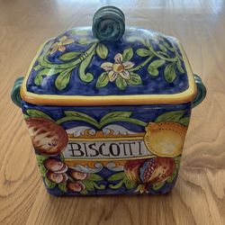 Italian biscotti hand painted cookie jar