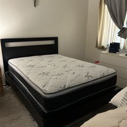 Full Sized Bed Frame With Box and mattress