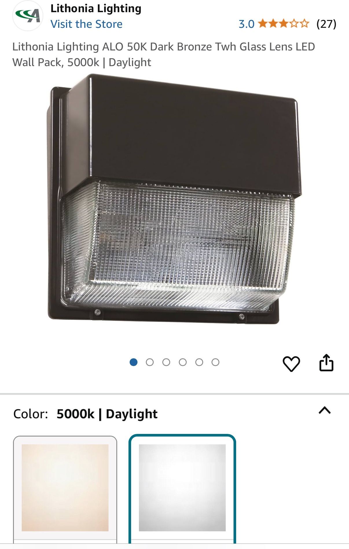 Lithonia TWH LED ALO 50K Wall Pack Glass Lend