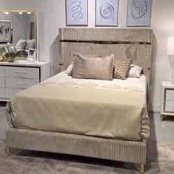 New Bedroom Set Beige Corduroy 