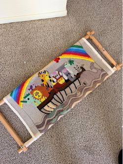 Vintage Wooden Needlepoint Scroll Frame w/ Noah’s Ark Needlepoint Project