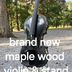 Brand New Maple Wood Violin With An Beautiful Deep Black Finish, Stand And Pedestal Included 
