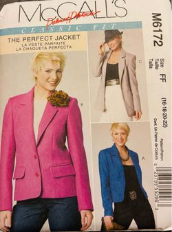 Plus Size  McCall's M6172 The Perfect Lined Jacket  Size 16-22 Uncut