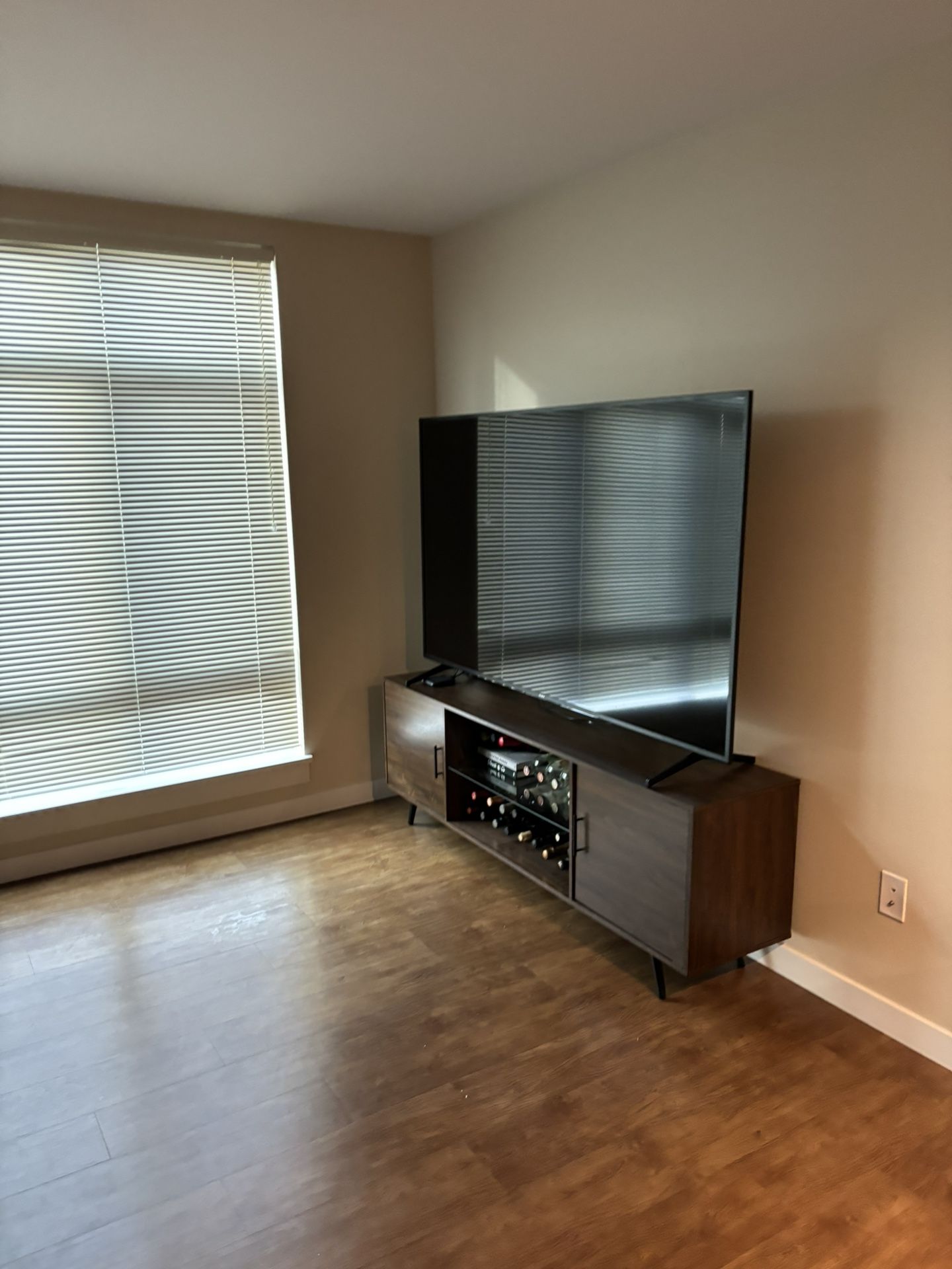 Walker Edison Saxon Mid Century Modern 2 Door Glass Shelf TV Stand for TVs up to 80 Inches, 70 Inch, Dark Walnut