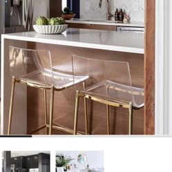 3- CB2 Chiaro Clear Acrylic Stools with Gold Legs-set of 3